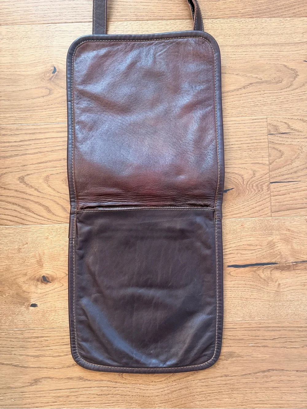 Leather-Trim Brown & White Cowhide Crossbody Bag